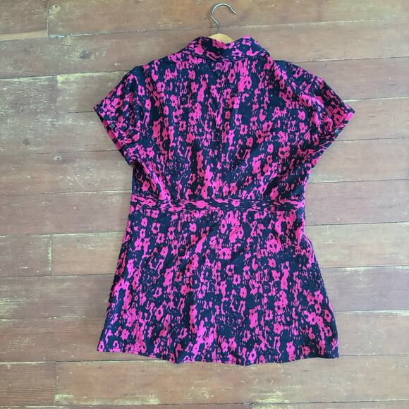 EXPRESS DESIGN STUDIOS Black Pink Faux Wrap Blouse Office Siren Top Y2K Fairy XS - Picture 11 of 12